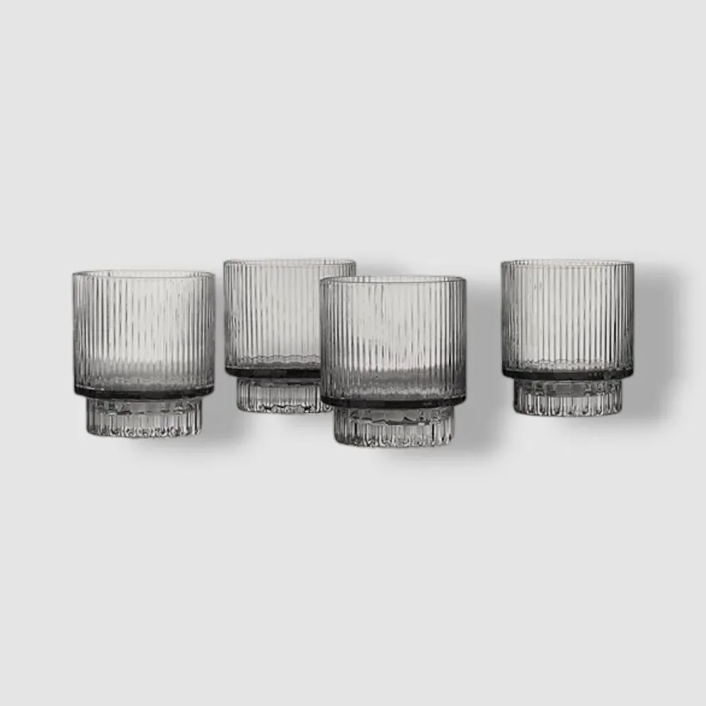 Hotel Collection Clear Set of 4 Smoked Fluted Double Old-Fashioned Glasses
